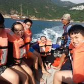 Ship adventure: first time ride on a rubber boat